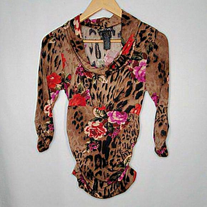 Susie Rose Brown‎ Flower Print Blouse M (7/9)